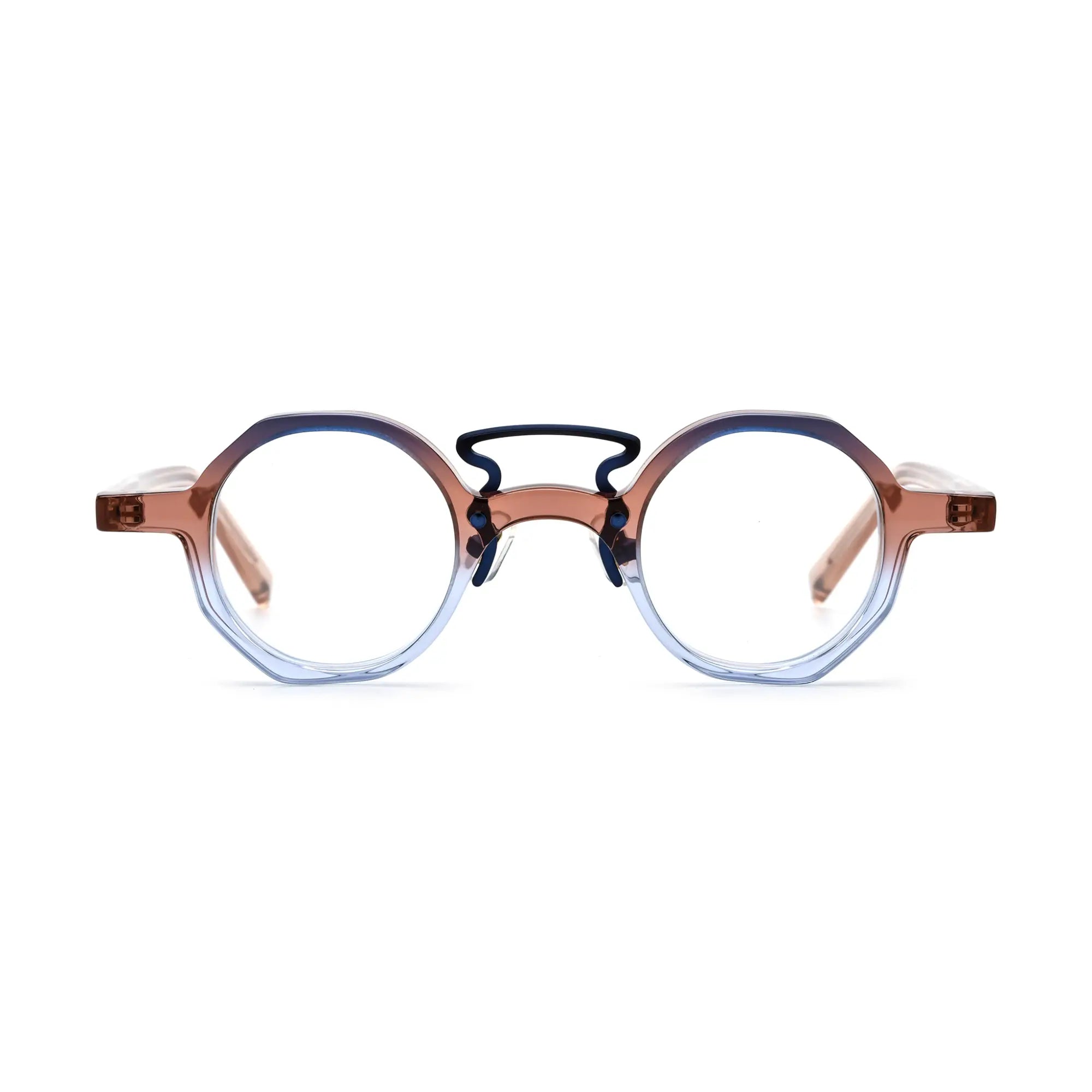 VoyueLens™ Mocha Blue Blend Geometric Eyeglasses – Front View – SKU VL19244-C2